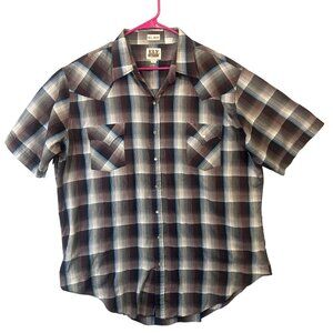 EUC Ely Cattleman Mens Western Plaid Pearl Snap Short Sleeve Shirt 2XLT